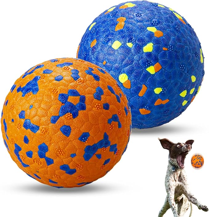 POUPUA Durable Bouncy Dog Tennis Balls for Fetch Game, Indestructible Dog Balls for Aggressive Chewers, Lightweight Floating Toys