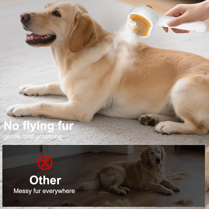 3-in-1 Pet Steam Brush Set for Dogs & Cats, Grooming Comb with Spray, Defur Tool, Water-Assisted Hair Removal, Spritz Brush, Multi-Purpose Kit, Undercoat Rake, Deshedding Brushes, Dematting Brush.