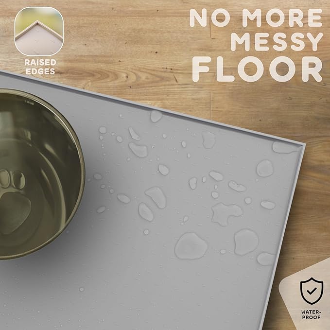 Dog Food Mat - Raised Edges Dogs Mat for Food and Water Prevent Spill, Waterproof Cat Food Mats Protect Floors, Easy Clean Dog Bowl Mats for Food and Water, Silicone Pet Feeding Placemats