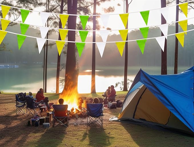 100 Feet Yellow Green & White Pennant Banner Flags String Hanging Yellow Green & White DIY Triangle Bunting Flags,Party Decorations for Grand Opening,Party Events Celebration,Kids Birthday,60 Pcs