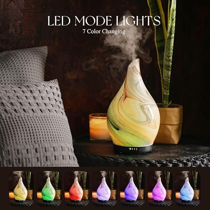 Porseme 280ml Essential Oil Diffuser Glass Color Changing Aroma Air Diffusers Aromatherapy Ultrasonic Cool Mist Humidifier 7 Running Hours Waterless Auto-Off for Sleeping, Yoga, Spa (Jupiter)