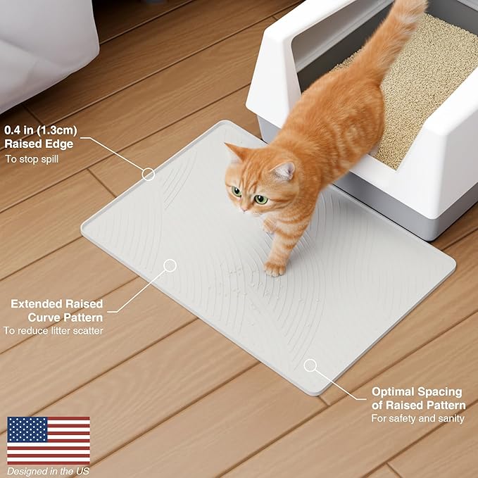 BANLYEO SM Cat Litter Mat - 24x17 in, Water Proof, US Designed Kitty Litter Trapping Mat, Easy to Clean, Scatter Control, Odorless, Less Mess and Clean Floors, Pet Supplies for Indoor Cats, Beige Gray