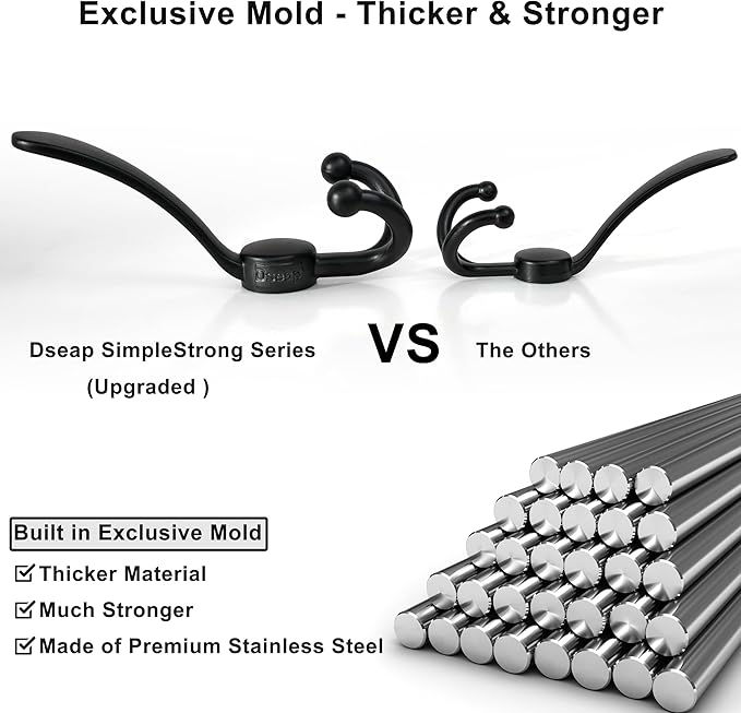 Dseap Over Door Hook 2.0 - Upgraded Version - Simple-Assembly, Strong, Heavy-Duty Stainless Steel 5-Tri-Hook Over The Door Hanger Rack, SimpleStrong Series, Silver, Pack of 2