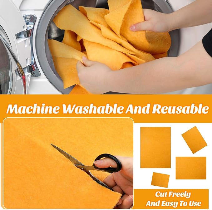 SEEWEY 10 Pack Shammy Cloths Absorbent Cleaning Towels for Car Drying German Shammy Cloths Bulk Machine Washable Reusable Multi Purpose Orange Chamois Towels Anti Scratch for Home Cars Pet Wash