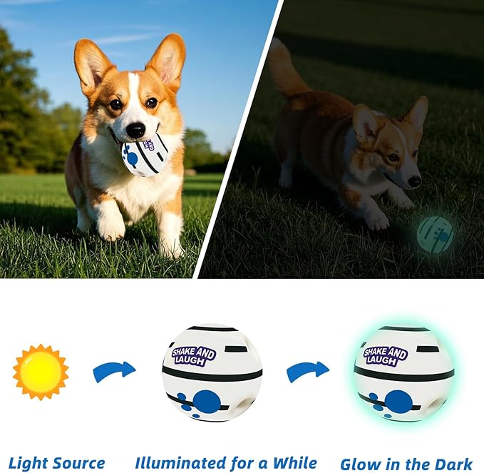 SHAKE AND LAUGH Glow in The Dark Dog Toys Ball, Interactive Dog Ball, Shaking with Gibbering Sound, M, 3.46 in (8.8 cm)