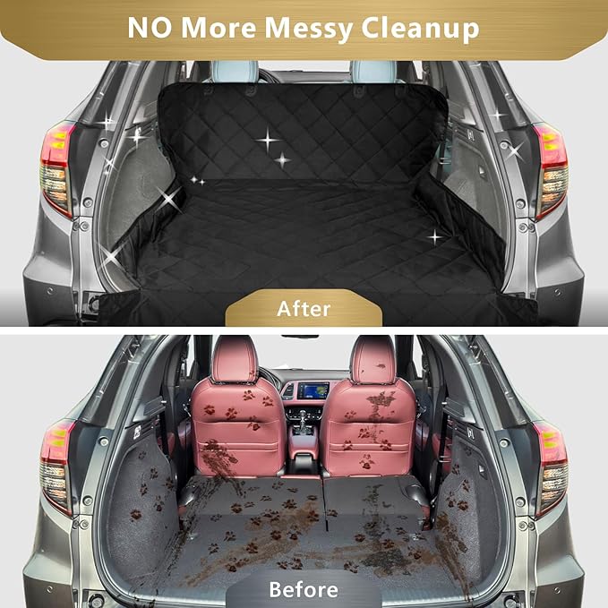 Veckle Extra Large SUV Cargo Liner for Dogs 106", Foldable Cargo Cover for Full-Size SUVs & Minivans, Waterproof Pet Trunk Mat with Bumper Flap, Non-Slip, Black