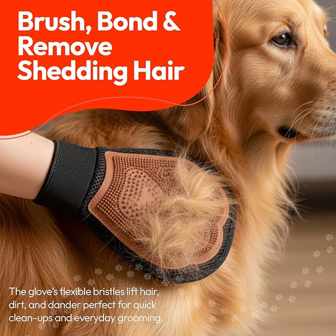 PW Pet Grooming Tools for Dogs & Cats- 3 Pack Dog Bathing Set- Safe On Skin Super-Absorbent Microfiber Towel – Soft & Gentle Brush Glove and Hand-Held Dog Bath Brush