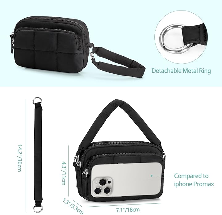 Wristlet Wallets for Women, Small Puffy Wristlet Purses with Zipper, Travel Credit Card Holder Phone Organizer Bag