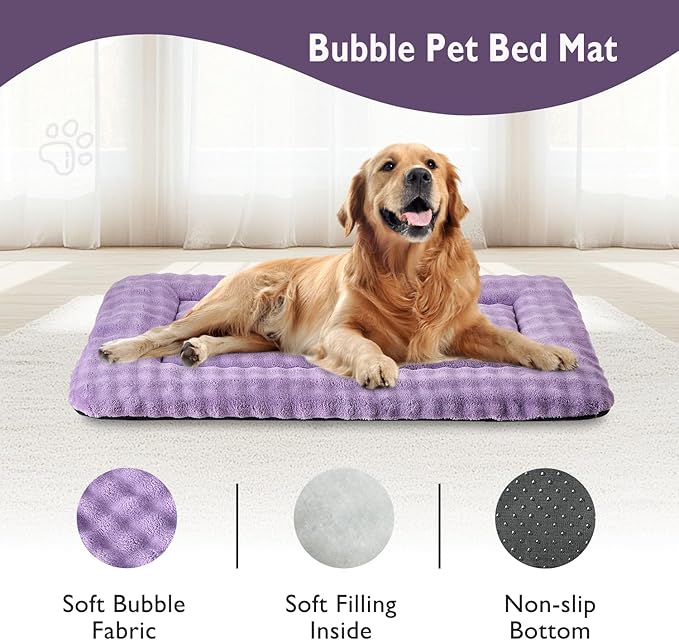 Dog Bed Mat Crate Pad for Large Dogs, Washable Soft Pet Sleeping Mat Kennel Pad with 3D Bubble Pattern, Dusty Purple, 42"x 28"