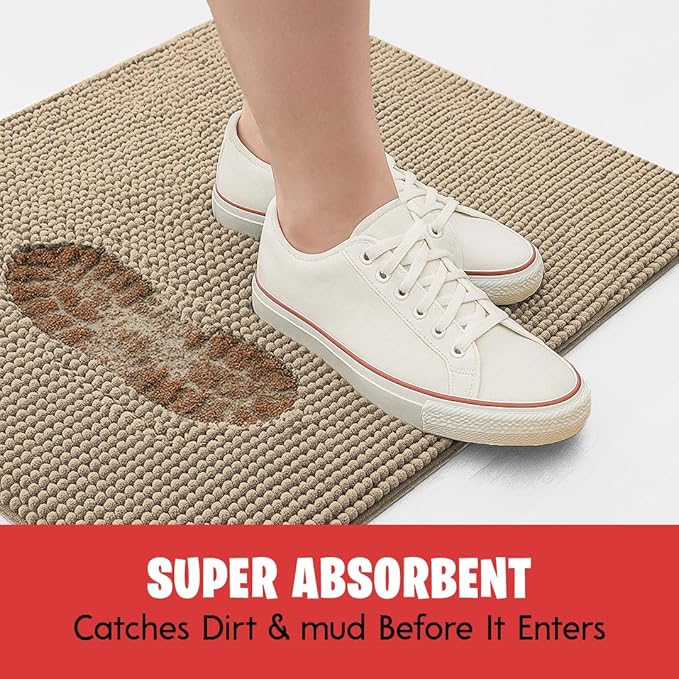 MudGuard Mat™ Dog Door Mat for Muddy Paws, Super Absorbent Microfiber, Non-Slip Indoor Mat, Quick Dry Chenille Mud Mat for Dogs & Entryway, Washable, Beige 24" x 36"