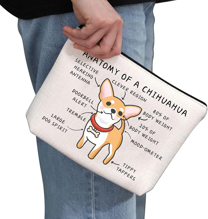 G2TUP Anatomy of a Chihuahua Makeup Bag - Chihuahua Mom Cosmetics Travel Pouch - Dog Pet Lover Gift (White)