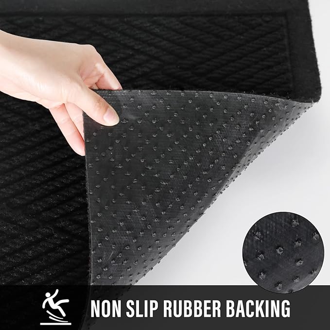Sturdy Front Door Mat, Absorbent Muddy Dirt Resist Welcome Door Mats Outdoor Indoor, Stain and Fade Resistant, Non-Slip Rubber Backing Low Profile Doormat for Entryway, 72×24, Black