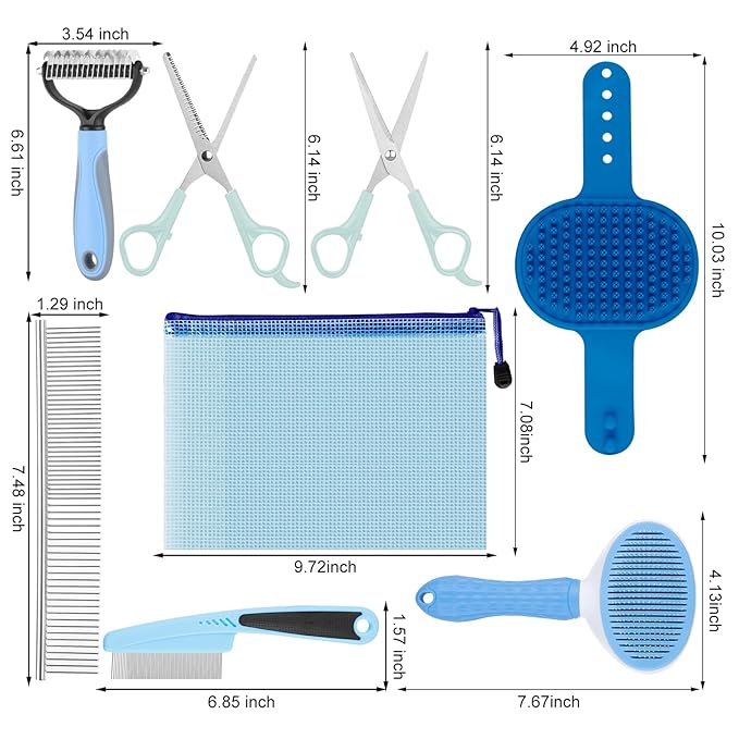 Aiolpy Pet Grooming Kit with Pet Shedding Slicker Brush, Bath Massage for Rabbit, Puppy, Kitten, All Hair Types, Includes Multiple Combinations of Combs and Brushes