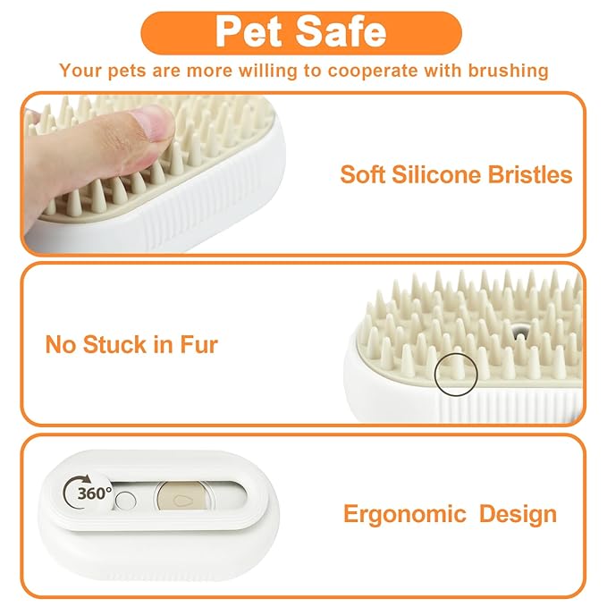 Nepfaivy Cat Steam Brush for Shedding - Steam Cat Brush for Indoor Cats, Rechargeable Steaming Pet Mist Water Steamer for Indoor Kitten, Pet Spray Hair Removal Comb for Massage, Spritz Defur Comb