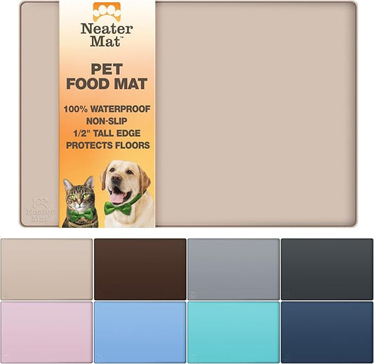 Neater Pet Brands Neater Mat Pet Mats for Food and Water, Cat & Dog Bowl Mat Waterproof Silicone, Feeding Tray, Dog Food Mats for Floors, Placemat w/ Raised Edge for Under Bowls, 19” x 12”, Cappuccino