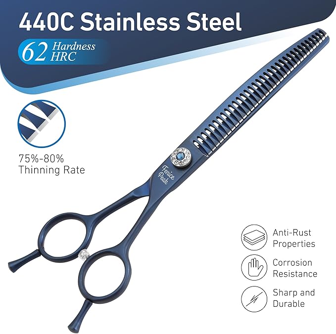 Fenice Peak Professional Dog Grooming Scissors Pet Curved Chunker Shears 7.0'' Extremely Sharp Blades 440C Steel Thinning Scissors Durable Smooth Motion&Fine Cut for Dogs and Cats