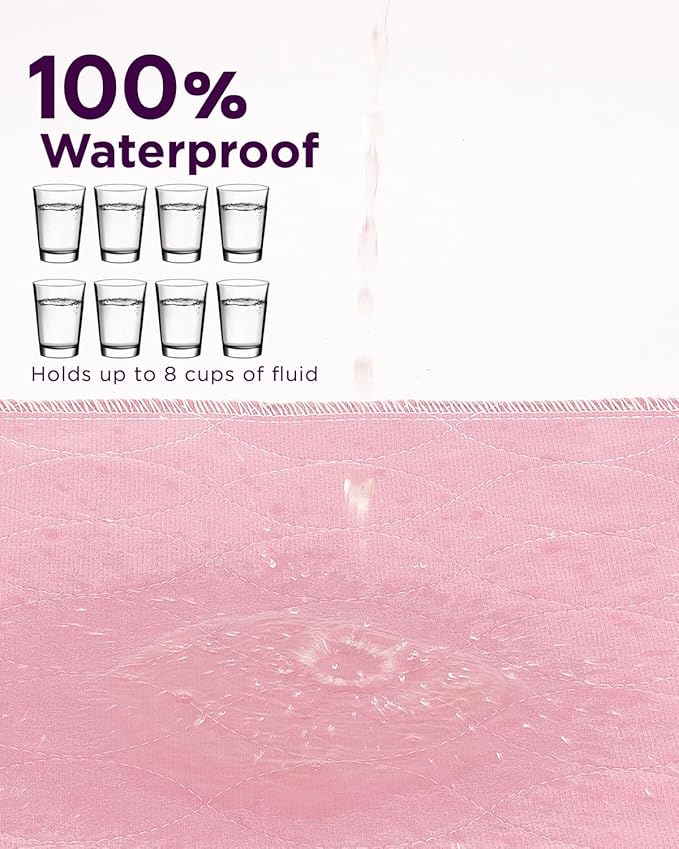 Washable Bed Pads 34" x 36" - 6 Pack, Pink, Waterproof Bed Pads for Incontinence, Bed Wetting Pads for Bed, Sofa, Floor, Resuable Underpads for Adults, Seniors, Pet