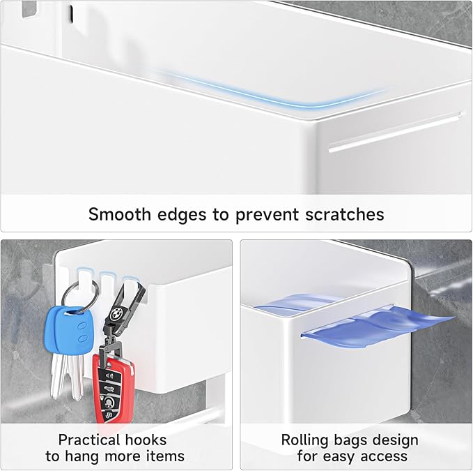 Dog Leash Holder for Wall, Dog Leash Hooks, Pet Stuff Organizer with Shelf Storage, Metal Key Holder, Leash Hangers Organizer Rack for Pet Collar, Toys, Treats, Poop Bag (White)