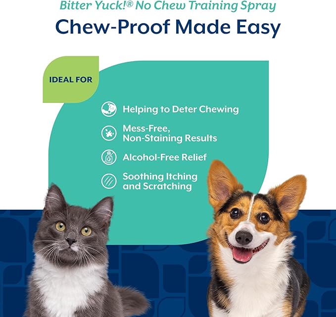 NaturVet Bitter Yuck! No Chew Spray for Dogs, Cats, and Horses Pet Training Spray, Liquid, Made in The USA, 8 Ounce