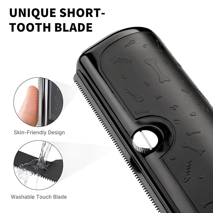 Dog Deshedding Brush – Wide Shallow Comb for Loose & Dead Hair – Gentle Grooming Tool for Sensitive Skin Dogs & Cats – Black