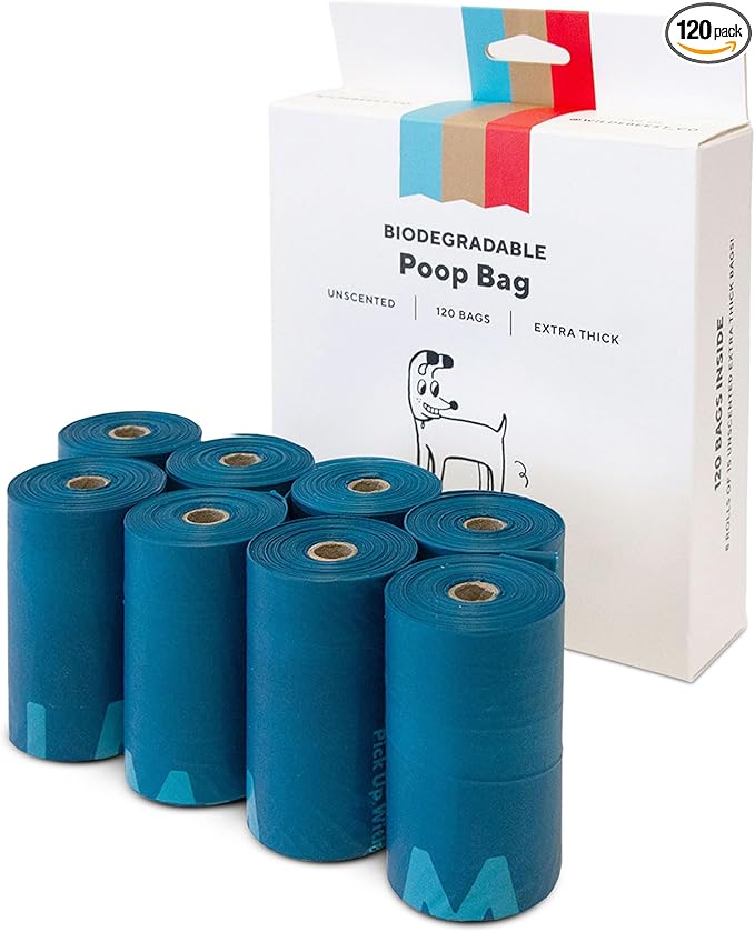 Wildebeest Biodegradable Dog Poop Bags Rolls, Extra Thick Unscented & Leakproof Dog Waste Bags, 100% Compostable Poop Bags Fit Any Poop Bag Holder – 8 Heavy Duty Eco-Friendly Poop Bag Rolls (120 Bags)