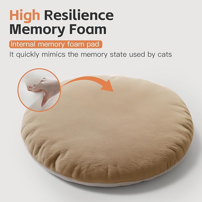 PJYuCien Cat Bed Kitten Bed, Washable Round Cat Beds for Indoor Cats, Super Soft Faux Rabbit Fur Small Bed for Puppy and Kitten, Fluffy Inner Mat Filling Memory Foam with Anti-Slip Bottom (Khaki)
