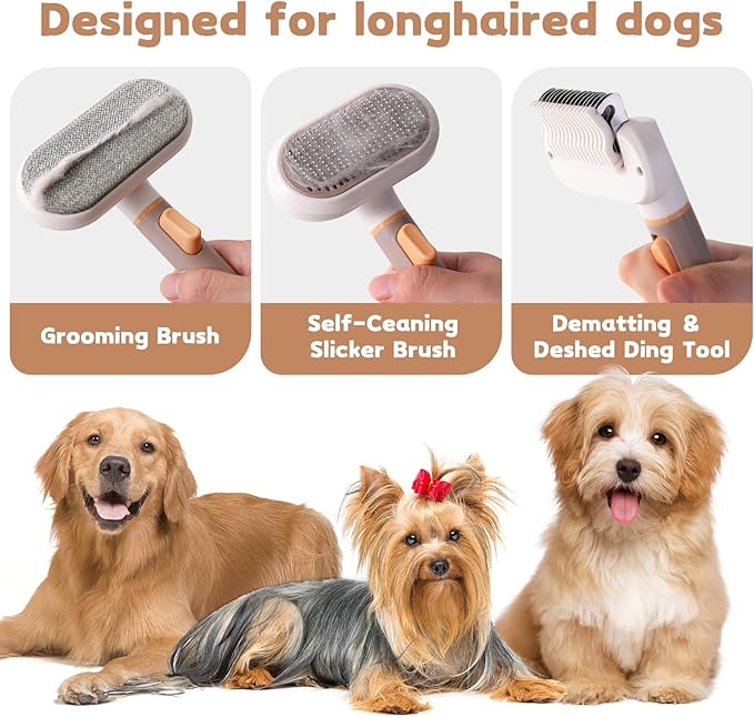 Bolfie Dog Rake and Gently Removes Loose Dog Hair Brush Undercoat Mats and Tangled - Deshedding Grooming Tool for Dogs & Cats - Self Cleaning Slicker Brush - All Hair Types