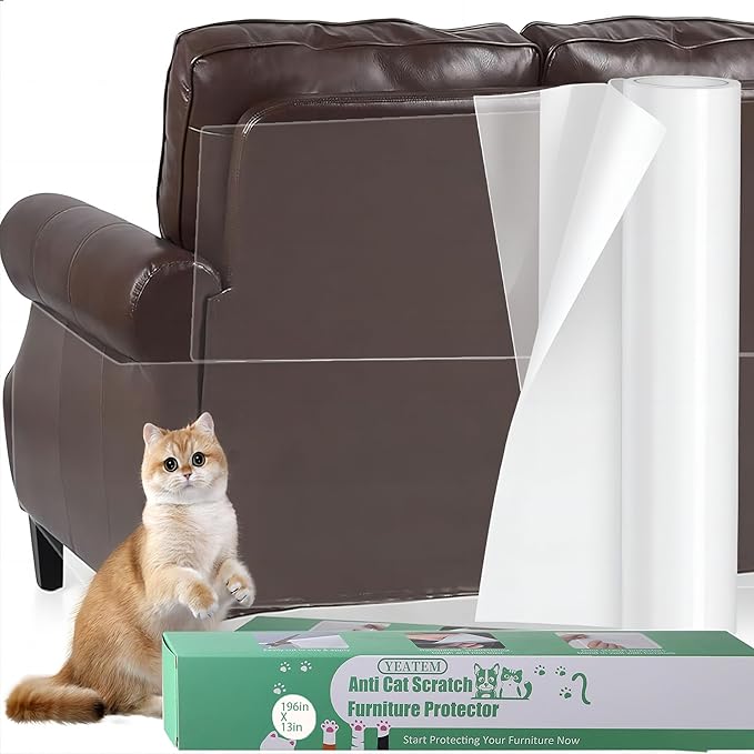 yeatem 196''x13'' Thicken Anti Cat Scratch Furniture Protector, Single-Sided Sticky Couch Corner Protectors for Cats, Extended Size Protects More Furniture, Repellent Tape