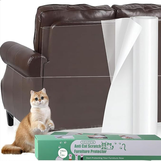 yeatem 196''x13'' Thicken Anti Cat Scratch Furniture Protector, Single-Sided Sticky Couch Corner Protectors for Cats, Extended Size Protects More Furniture, Repellent Tape