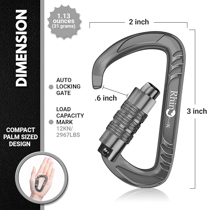 12kN (2697 lbs) Heavy Duty Carabiner Clips, for Securing Pets, Outdoor, Camping, Hiking, Hammock, Dog Leash Harness, Keychains