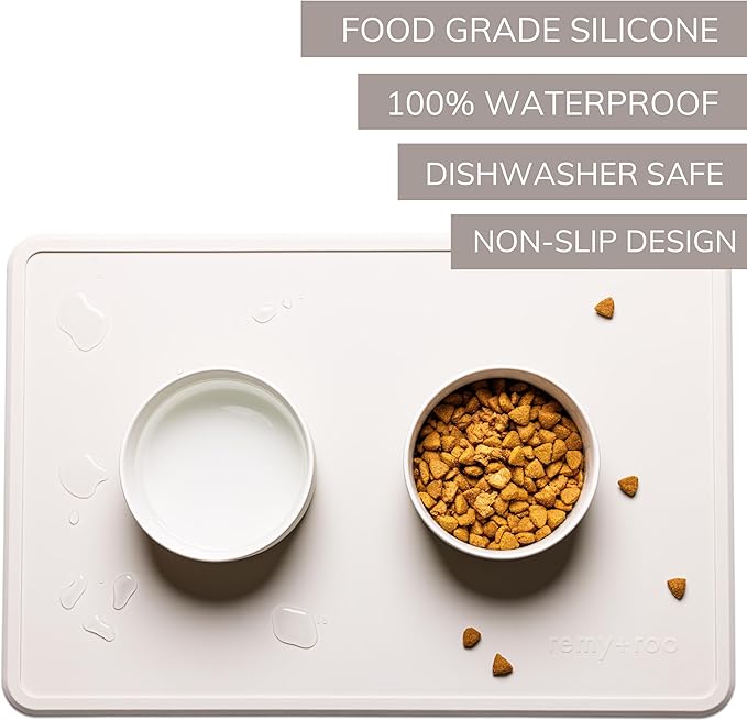 Remy+Roo Stone Silicone Dog Food Mat for Pet Bowl | 100% Waterproof | Non-Slip | Dishwasher Safe
