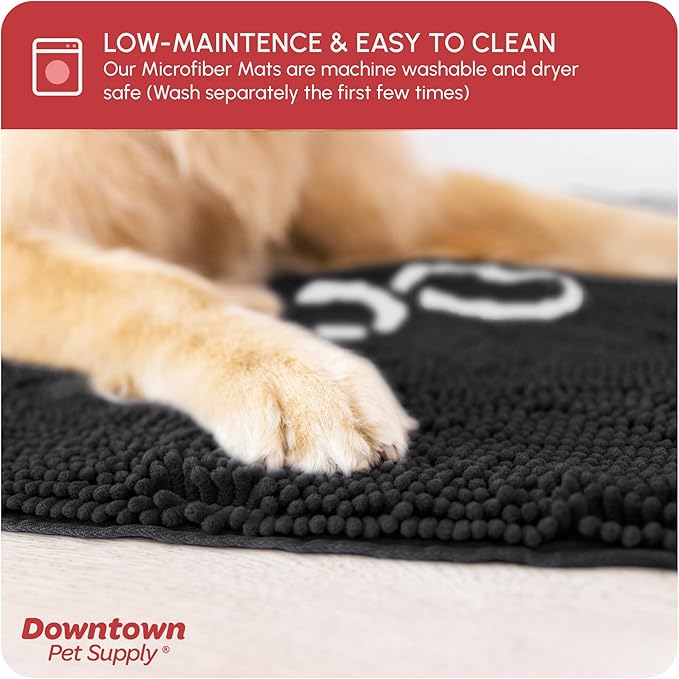 My Doggy Place Microfiber Dog Mat for Muddy Paws, 8' x 2' Charcoal with Paw Print - Non-Slip, Absorbent and Quick-Drying Dog Paw Cleaning Mat, Washer and Dryer Safe - Hallway Runner