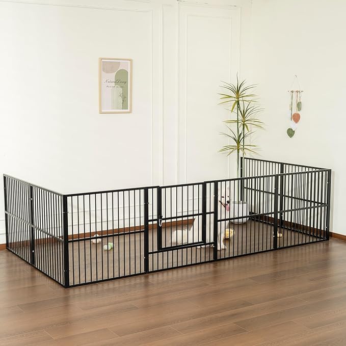 Dog Playpen - 32" Height Dog Pen, Heavy Duty Puppy Pen with Door, Safe & Sturdy, Easy Assemble for Indoor/Outdoor Pet Playpen (8 Panels with Door, Black)