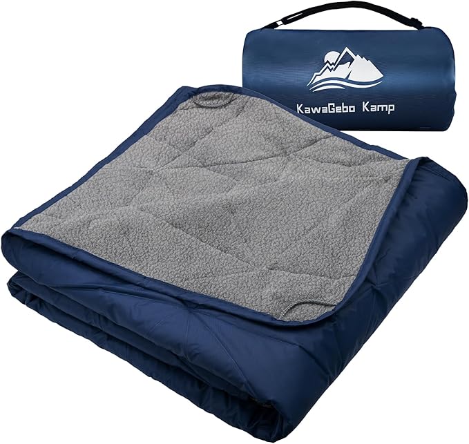 KawaGebo Kamp Outdoor Waterproof Blanket, Foldable Fleece Stadium Blanket for Outdoor Sports Event, Camping, Car, Pet, Picnics - Windproof, Wearable, Machine Washable 80" x 58" (Dark Blue)