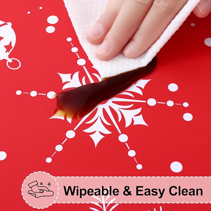 misaya Rectangle Vinyl Tablecloth, Fitted Table Cover, 100% Waterproof, Elastic Edge, Flannel Backing, Plastic Table Cloth Fit 8 Foot Folding Tables for Christmas Dinner (Bells, 30x96 inch)