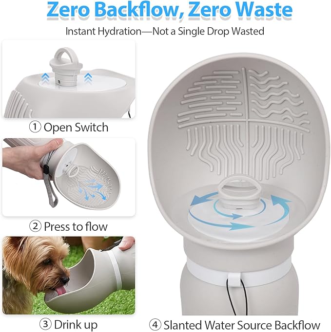 Portable Dog Water Bottle, Leak Proof Collapsible Water Bottles Lightweight Dog Water Bottle Suitable for Pets Outdoor Walking, Hiking, Travel, Camping (Gray, 20.9, Ounces)