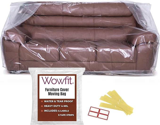 Wowfit Furniture Cover Dust-Proof Moving Bag for Sofa & Boxes – Clear, Odorless Plastic – 4mil Thick – 92W x 42D x 62/41H Inches