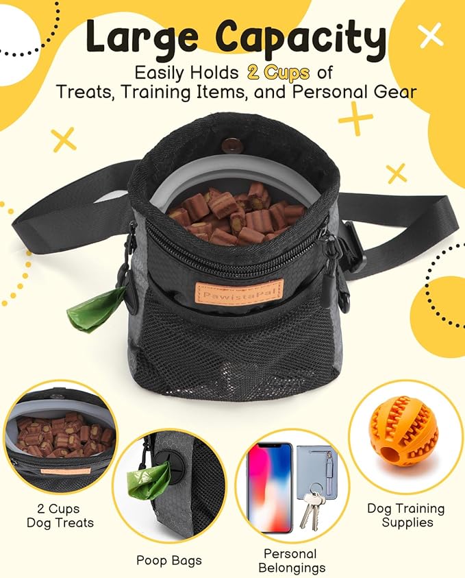 Dog Treat Pouch for Pet Training, One-Hand Magnetic Closure, Hands-Free Treat Bag with Silicone Liner, No Mess No Smell