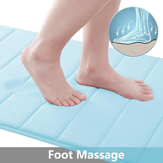 Buganda Memory Foam Bath Mat, 44" x 24", Ultra Soft and Non-Slip Bathroom Rugs, Water Absorbent and Machine Washable Bath Rug Runner for Bathroom, Shower, and Tub, Light Blue