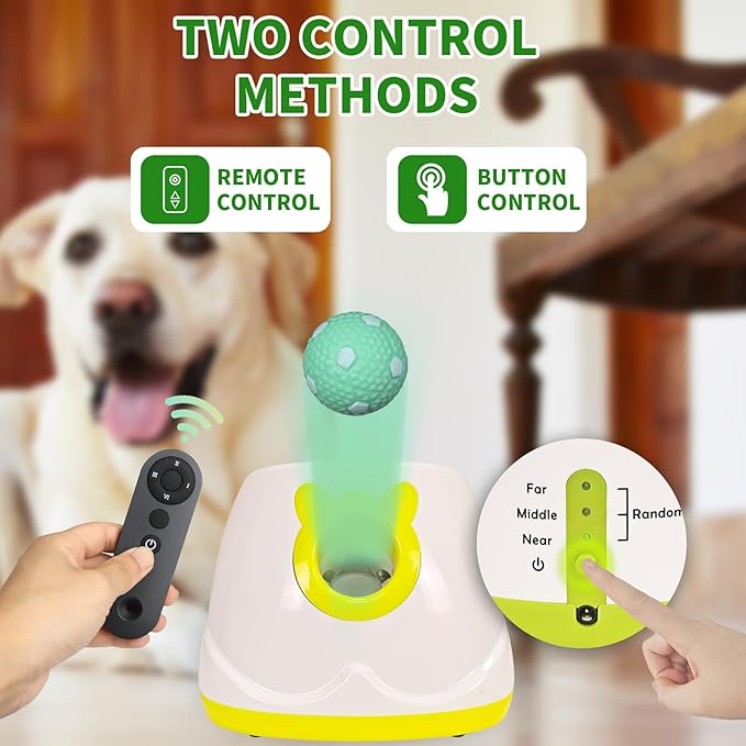 Dog Ball Throwing Machine for Small to Medium Sized Dogs, Dog Interactive Toy Pet Ball Launcher with Balls (Yellow with Remote Contro)
