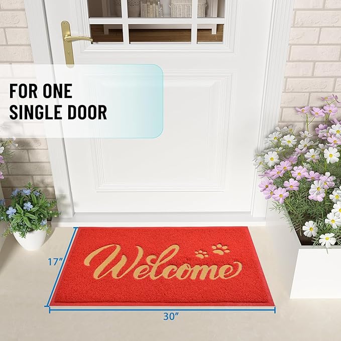 T.HENV Christmas Door Mat Outdoor, 30x17.5 Waterproof All-Season Front Door Mat Outside Entrance, All-Weather Quick Drying, Low Profile Doormat Indoor, Patio Porch Entryway Mats, Red-Gold