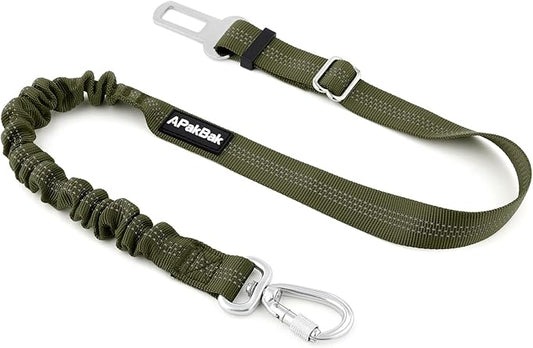 Dog Seat Belt for Car, Adjustable Dog Car Harness Seatbelt for Small Medium Large Dogs, Heavy Duty Travel Safety Restraint with Locking Aluminum Hook & Reflective Nylon Strap, Ranger Green