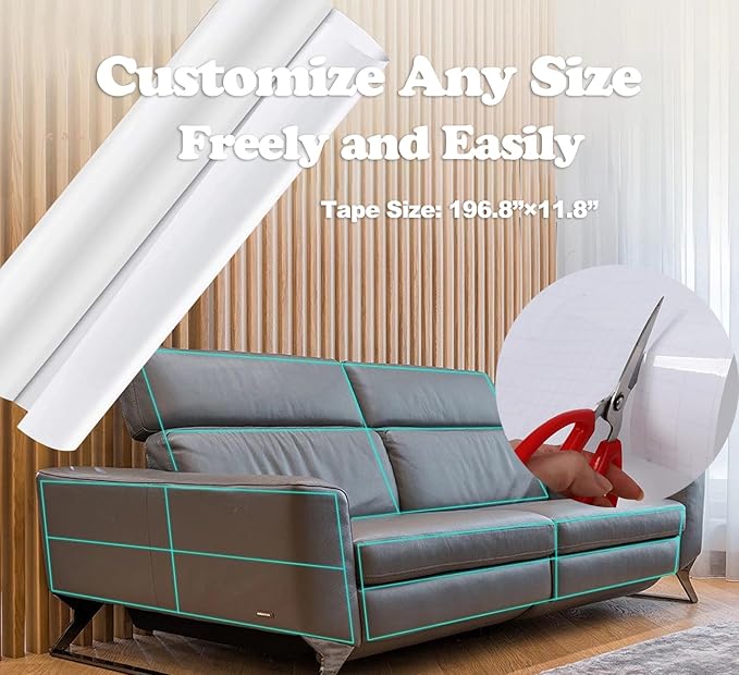 Couch Protector from Cat Claws, Cat Scratch Furniture Protector for Sofa Corners, Beds, Door, Tables, Wall, 197"x12" Self-Adhesive Tapes for Furniture Scratching Deterrent