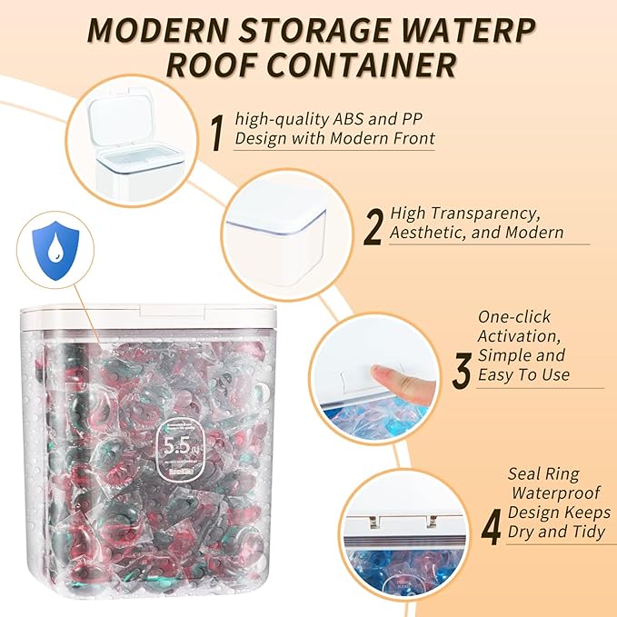 HomKlity Large Capacity Container With Automatic Pop-Up Lid - Laundry Pods And Airtight Dishwasher Pod Holder, For Laundry Room Organization And Storage And Storage Of Dry Food, Packaged Food, Candy