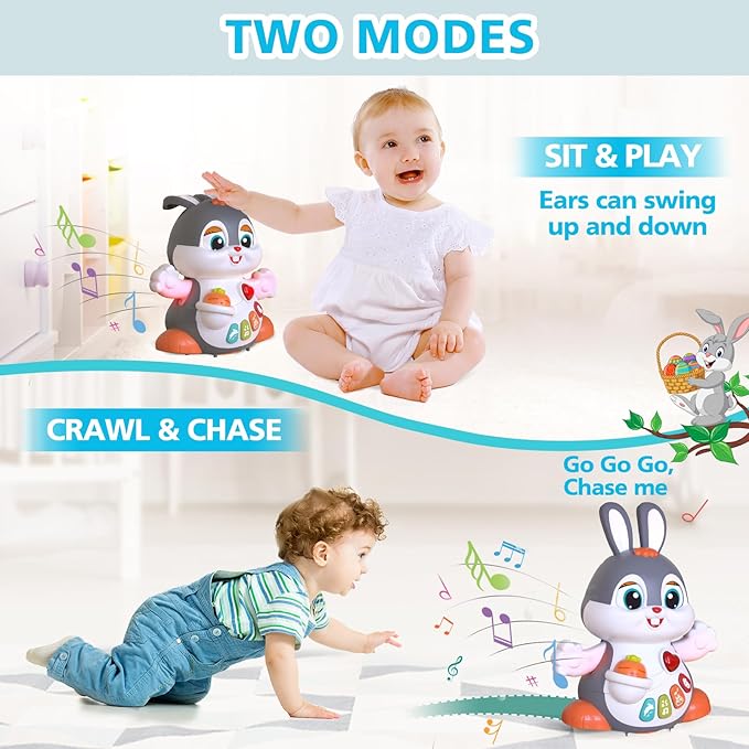 Yerloa Singing Dancing Bunny Toy for Babies 6-12 Month, Musical Crawling Bunny for 1 2 Year Old Boy Girl, Tummy Time Toy Birthday for 6 7 8 9 10 11 12 Months Old