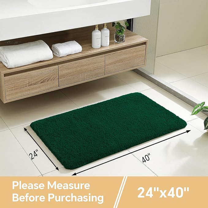 Verdant Green Bathroom Rugs 24"x40" – Large Plush Microfiber Bath Mat, Soft Non Slip Floor Mat, Absorbent and Washable Rug – Perfect for Bathroom or Bedroom Use