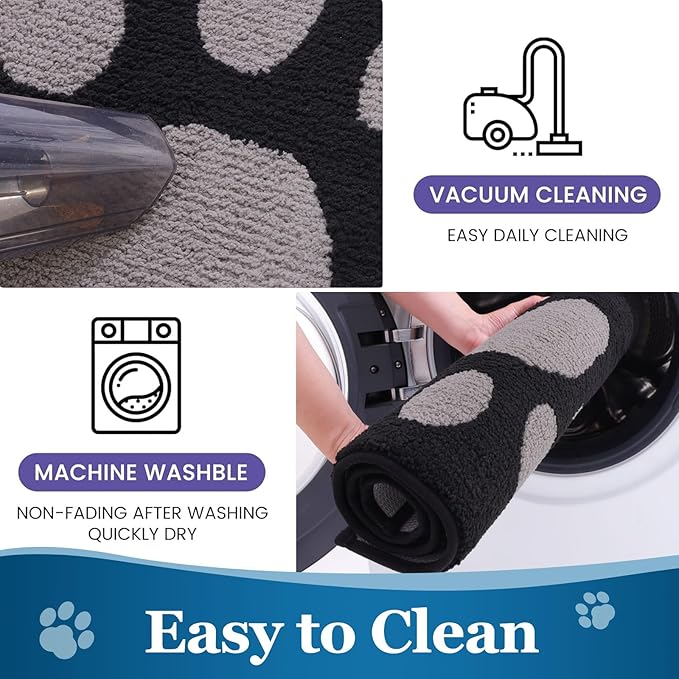 Buganda Dog Door Mat for Muddy Paws, Absorbent Dirt Trapper Washable Indoor Doormats, Non Slip Low-Profile Mud Mat for Dogs, Front Entrance Doormat for Inside Floor (47x32 Inches, Black and Grey)