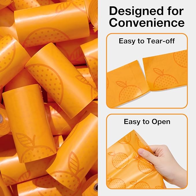 VETRESKA Dog Poop Bag Dispenser with Citrus Scented Waste Bags, Leak Proof, Extra Thick and Large Pet Poop Bags for Walking Dog and Cats Litter, 1 Count Holder and 105 Bags, Orange
