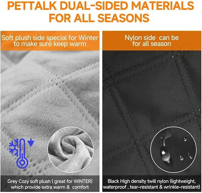 PETTALK Deluxe Dual Side Dog Car Seat Cover for Back Seat, Waterproof, Reversible Large Dog Car Seat Hammock, Back Seat Pet Cover for Dogs/Cats, Car Seat Protector, for Cars SUVs Trucks,All Seasons