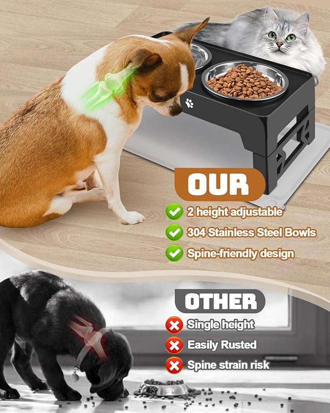 Jovrun Elevated Dog Bowls for Small Medium Large Size Dogs, Non-Slip Dog Feeder with 2 Food Water Bowls, 2-5 Heights Adjustable Raised Bowls Stand